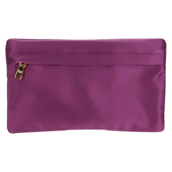 PRADA Pouch Satin Purple Gold Auth 154166M - Picture 2 of 16